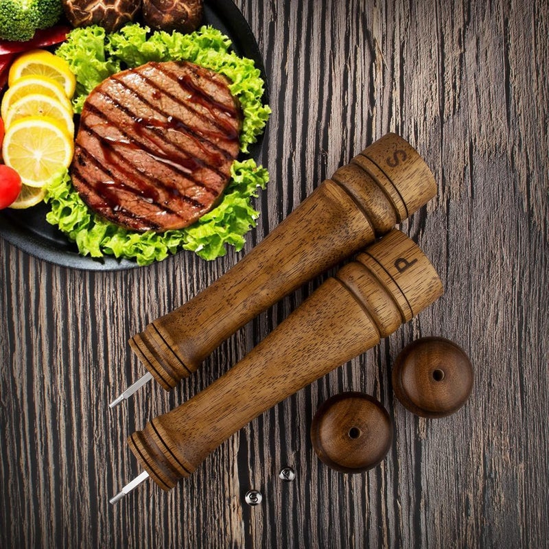 XWXO Pack of 2 Wood Pepper Grinder Set, 10 Inch Salt Mill And Pepper Grinder Set, Pepper Mill, Salt Shakers with Adjustable Ceramic Rotor - Oak Wood Pepper Grinder And Salt Mill for Your Kitchen - Image 5