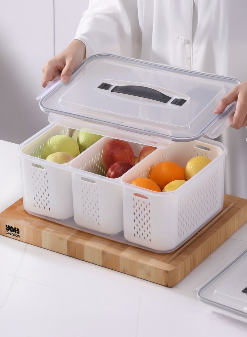 YAH Creation YAH XL Smart Kitchen Storage Box - Airtight, Microwave & Freezer Safe. Fridge & Pantry Organizers - Durable Containers - Draining Baskets (3 Draining Baskets) - Image 1