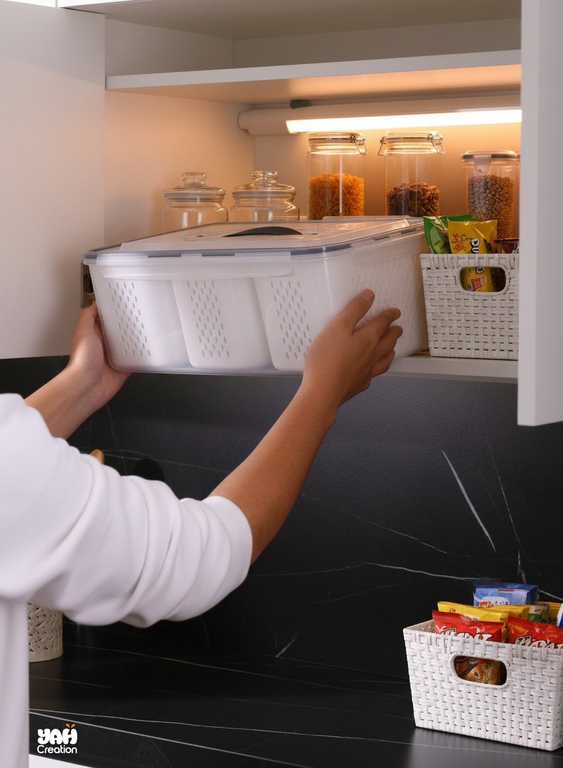 YAH Creation YAH XL Smart Kitchen Storage Box - Airtight, Microwave & Freezer Safe. Fridge & Pantry Organizers - Durable Containers - Draining Baskets (3 Draining Baskets) - Image 4