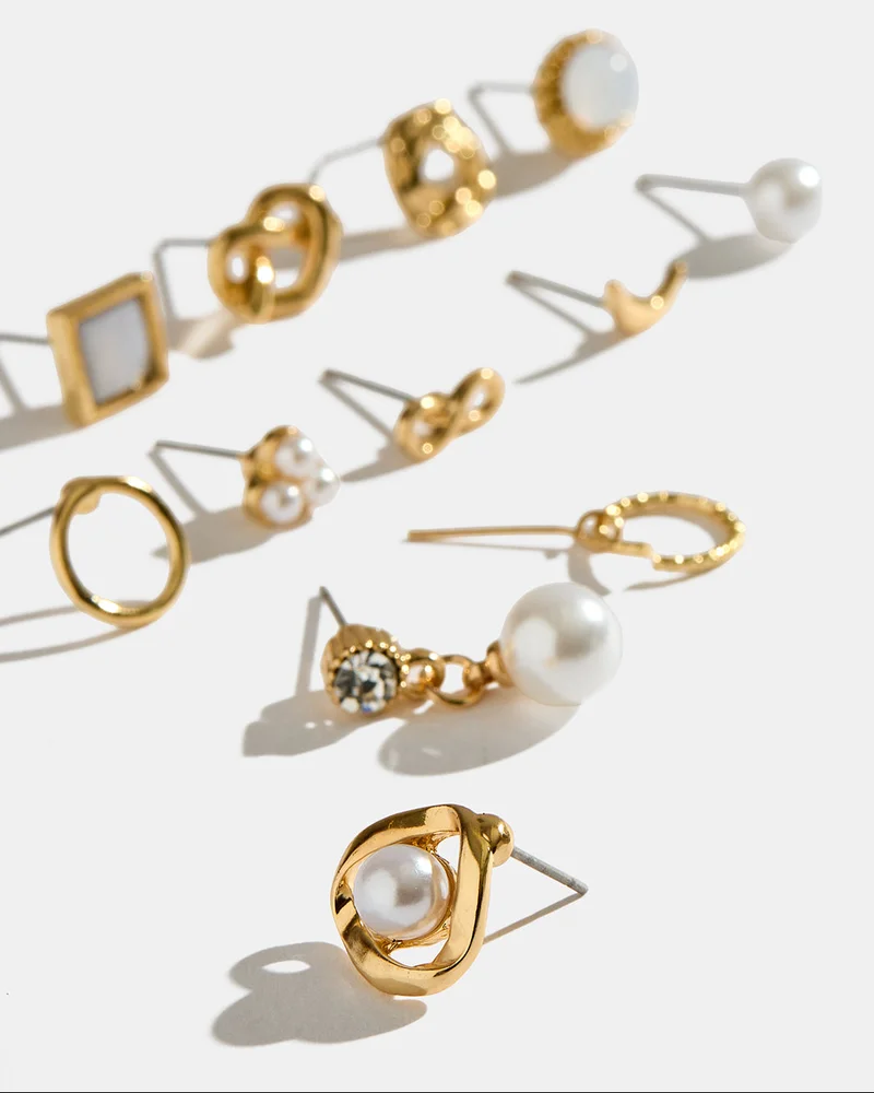 REDTAG Women Gold Embellished Studs Set (12 Piece)
