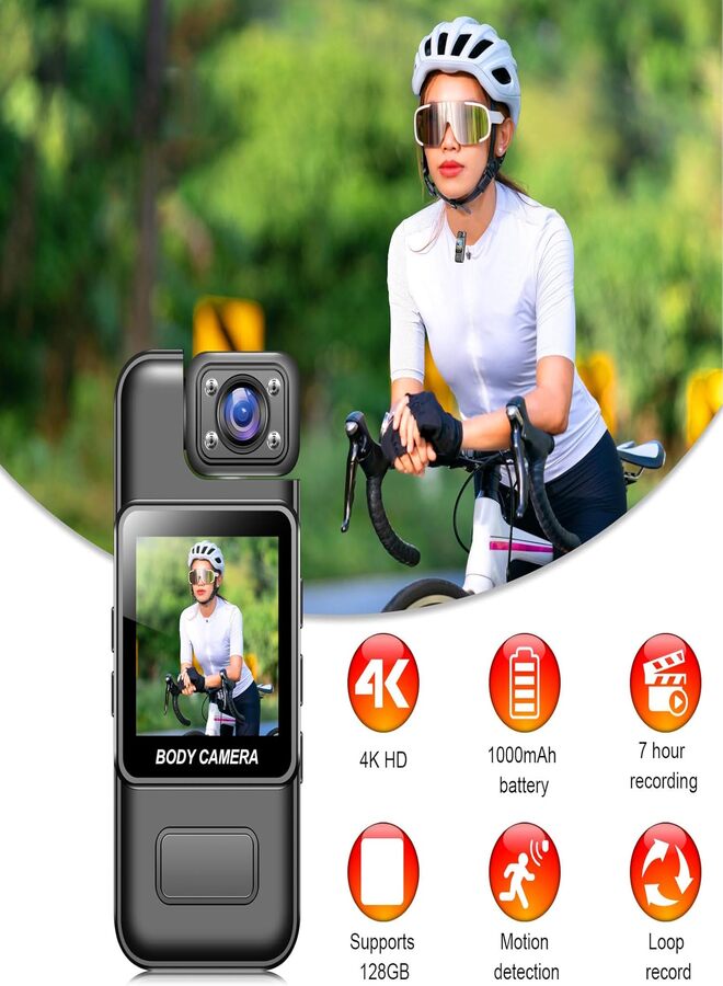 SUKILO HD 4K Body Cam with 180° Rotating Lens, Smart Motion Detection, IR Cut Auto Night Vision, Cyclic Recording, Portable Video Camera for Police, Law Enforcement & Outdoor Use - Image 3