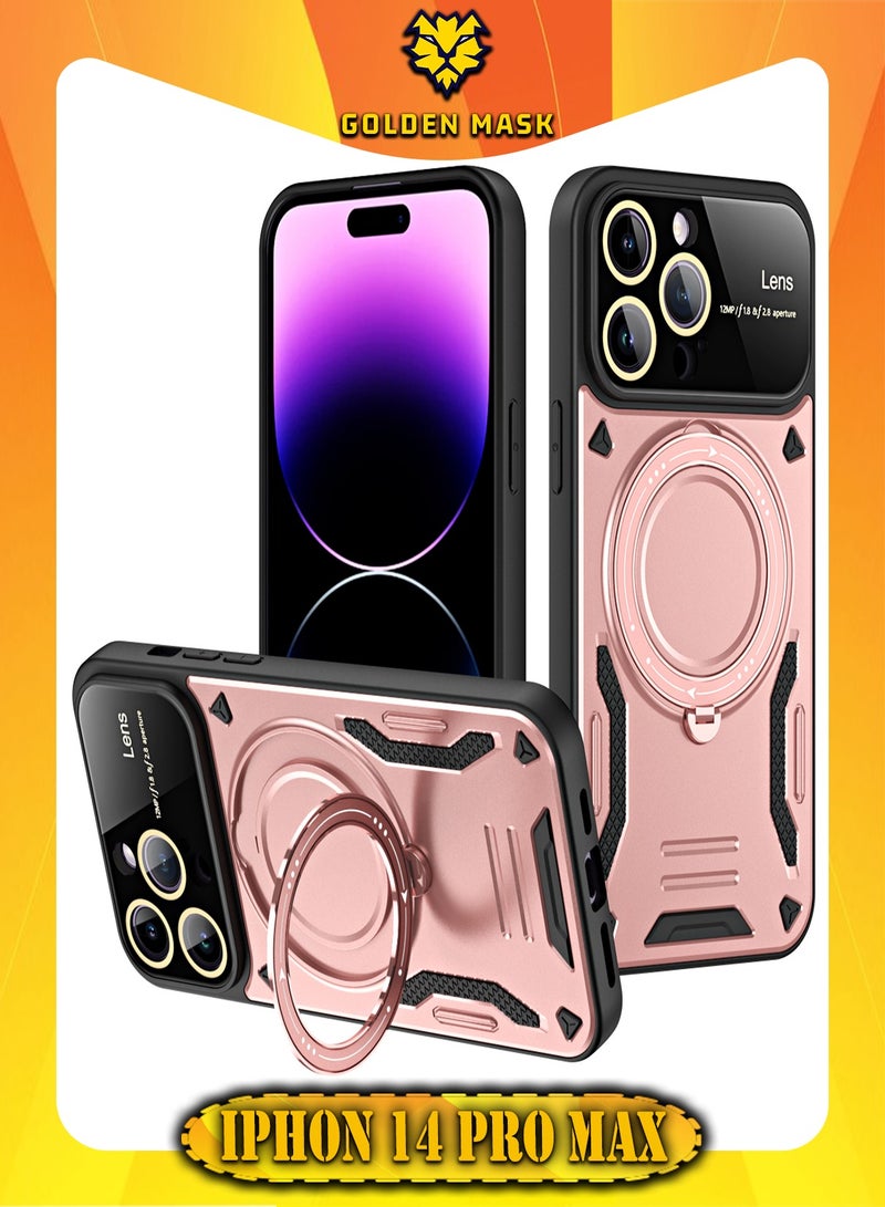 GOLDEN MASK For iPhone 14 Pro Max Camera Lens Camera Protection Supports Wireless Charging With Magnetic Ringe (Rose Gold)