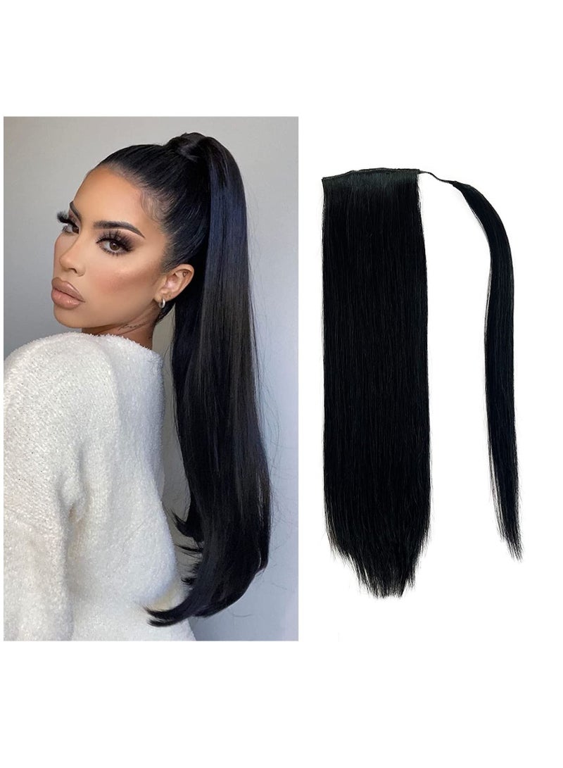 Estelle Human Hair Ponytail Extension Ponytail Long Straight Ponytail Extension for Black Women 22 Inch 80g Ponytail Hairpieces Wrap Around Double Weft Human Hair Ponytails - Image 1