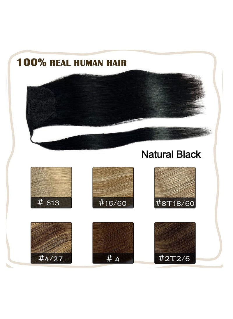 Estelle Human Hair Ponytail Extension Ponytail Long Straight Ponytail Extension for Black Women 22 Inch 80g Ponytail Hairpieces Wrap Around Double Weft Human Hair Ponytails - Image 5
