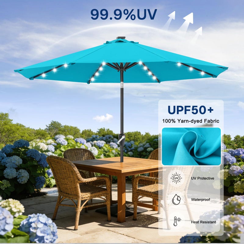 ABCCANOPY Durable Solar Led Patio Umbrellas with 32LED Lights 9FT (Turquoise) - Image 5