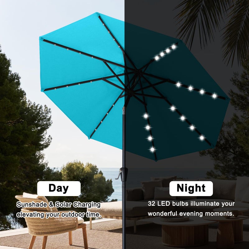 ABCCANOPY Durable Solar Led Patio Umbrellas with 32LED Lights 9FT (Turquoise) - Image 4