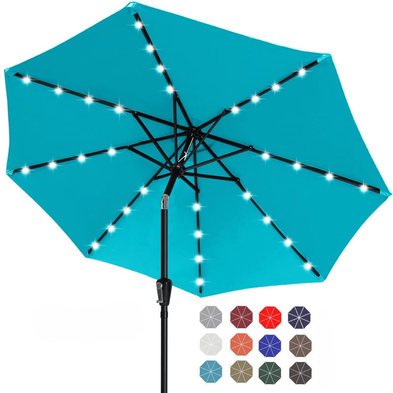 ABCCANOPY Durable Solar Led Patio Umbrellas with 32LED Lights 9FT (Turquoise) - Image 1