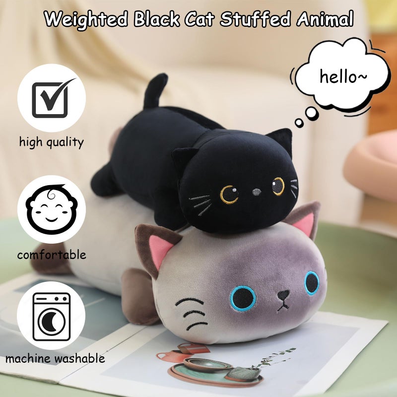SQEQE Weighted Black Cat Plush, Weighted Black Cat Stuffed Animal, Cute Plushies Soft Pillow Toy Gift for Kids Adults 9.8 Inch, 0.8 Lbs - Image 2