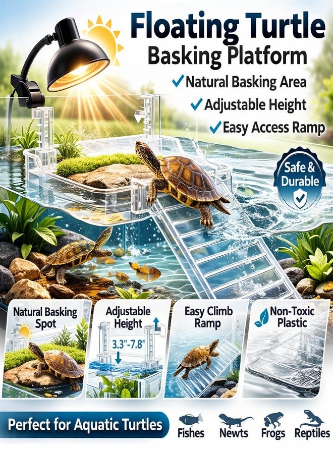 rizopets Adjustable Turtle Basking Platform with Anti-Slip Ramp - Durable, Non-Toxic Floating Dock for Aquariums and Terrariums (Medium) - Image 3