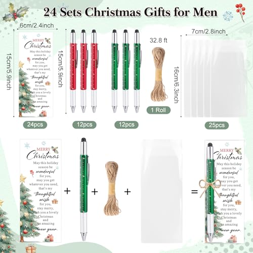 Pajean 24 Set Christmas Gifts Bulk for Men 6 in 1 Multi Tool Pens with Ruler Level Stylus Screwdriver Christmas Bookmark Card for Men Dad Husband Staff Coworker Church Xmas Holiday Party FavorsXmas - Image 3