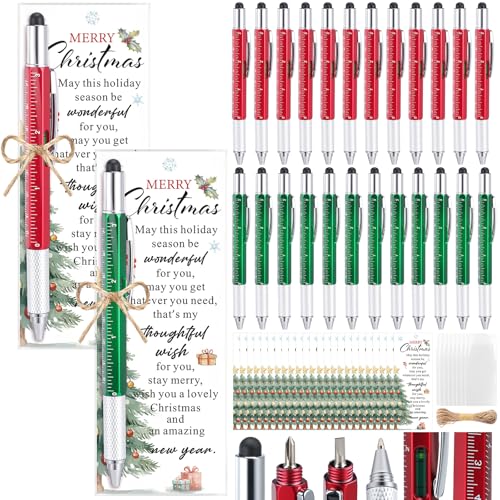 Pajean 24 Set Christmas Gifts Bulk for Men 6 in 1 Multi Tool Pens with Ruler Level Stylus Screwdriver Christmas Bookmark Card for Men Dad Husband Staff Coworker Church Xmas Holiday Party FavorsXmas - Image 1
