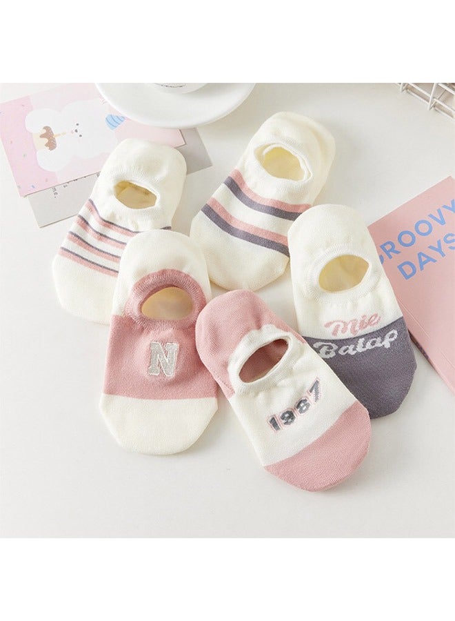 Pack Of 5 Pairs Of Round mouth Low Cut Socks Pink/White - Image 1