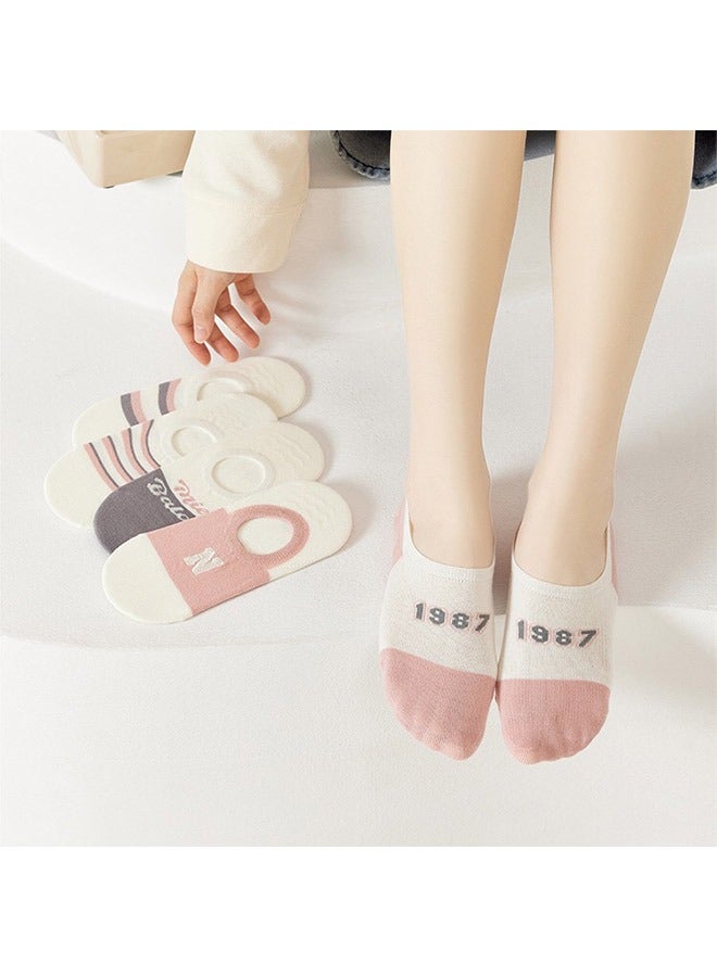 Pack Of 5 Pairs Of Round mouth Low Cut Socks Pink/White - Image 3