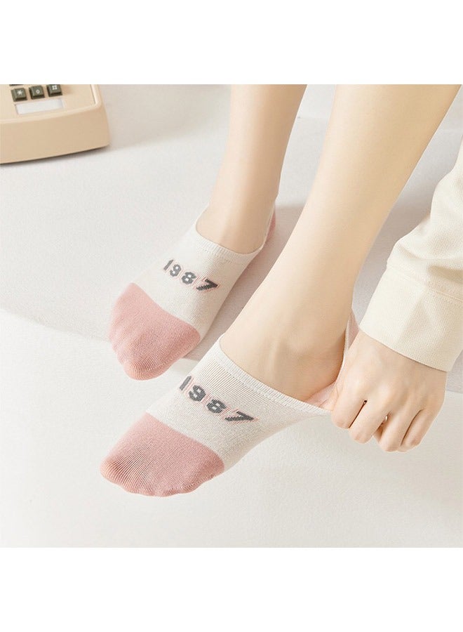 Pack Of 5 Pairs Of Round mouth Low Cut Socks Pink/White - Image 4