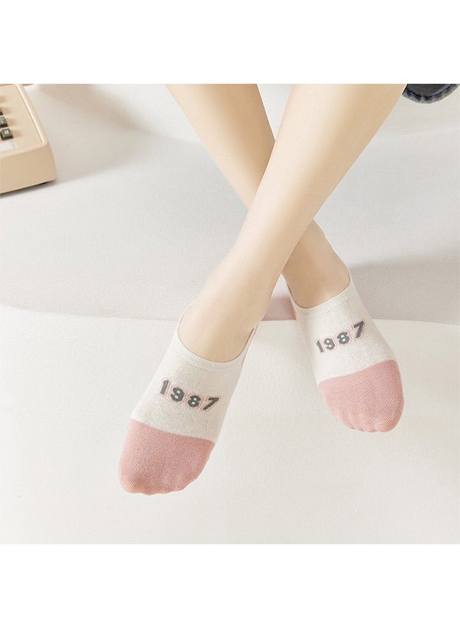 Pack Of 5 Pairs Of Round mouth Low Cut Socks Pink/White - Image 5
