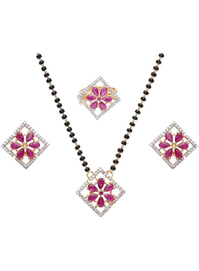 VOYLLA Sparkling Elegance Red Zirconia Gemstones Mangalsutra Set - Image 1