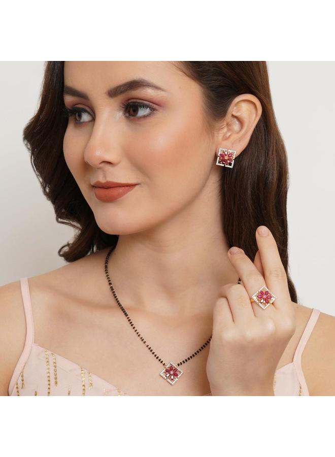 VOYLLA Sparkling Elegance Red Zirconia Gemstones Mangalsutra Set - Image 3