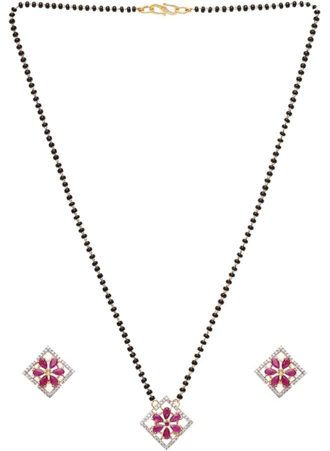 VOYLLA Sparkling Elegance Red Zirconia Gemstones Mangalsutra Set - Image 4