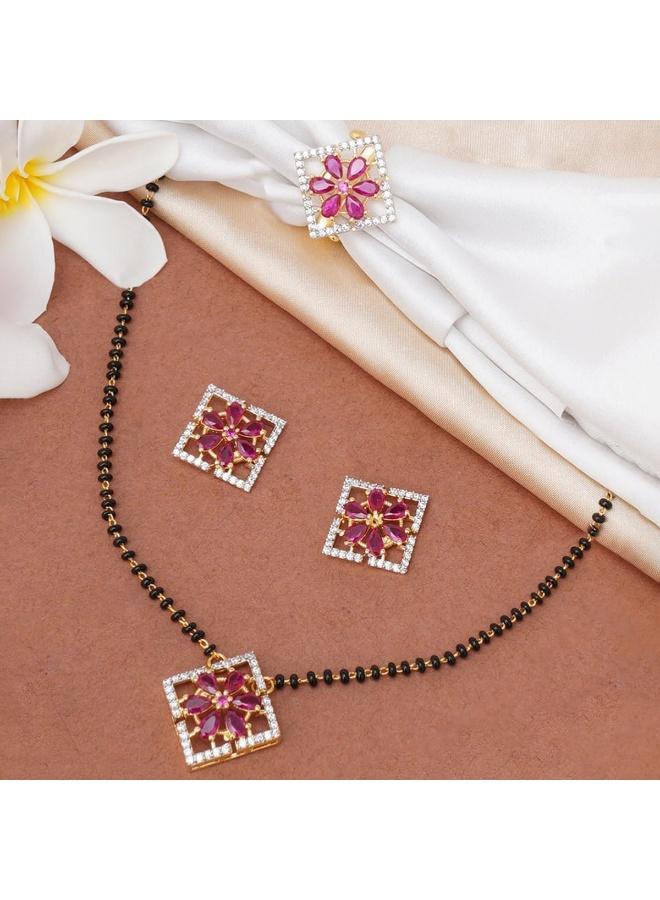 VOYLLA Sparkling Elegance Red Zirconia Gemstones Mangalsutra Set - Image 2