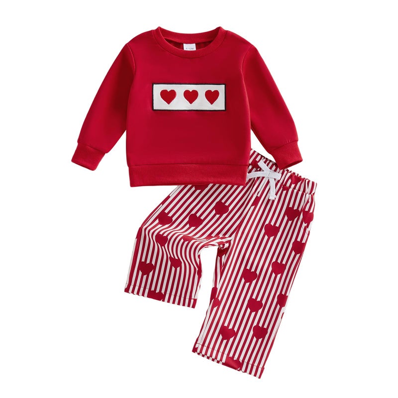 JLKGICF Toddler Boy Valentines Outfit Heart Print Pullover Plaid Pants Lover Boy Baby Outfit Baby Spring Clothes (Red Heart print, 3-4T) - Image 1
