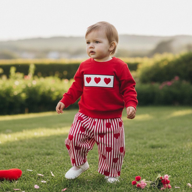 JLKGICF Toddler Boy Valentines Outfit Heart Print Pullover Plaid Pants Lover Boy Baby Outfit Baby Spring Clothes (Red Heart print, 3-4T) - Image 5