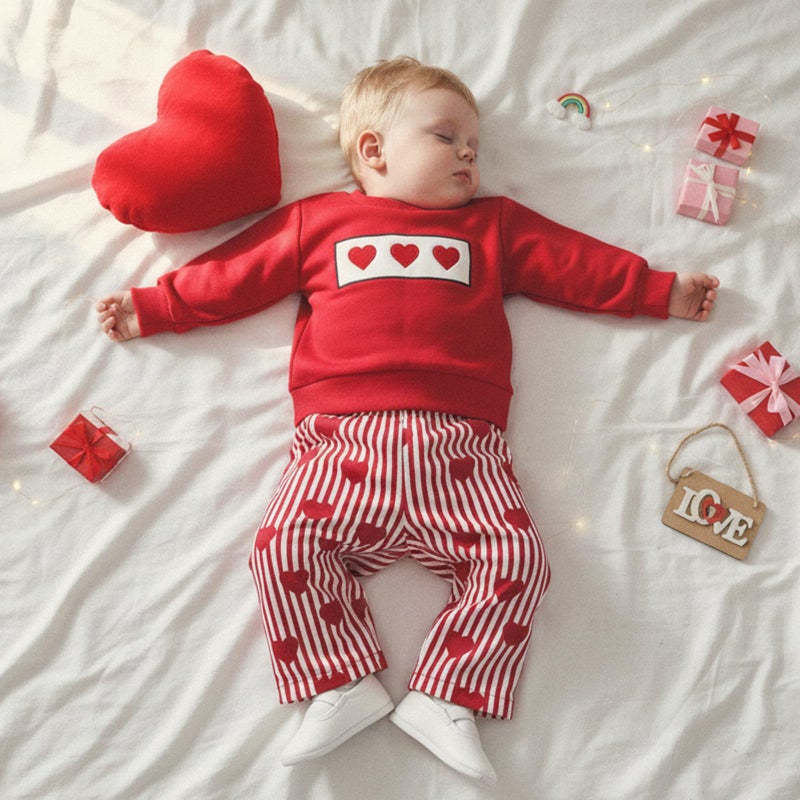 JLKGICF Toddler Boy Valentines Outfit Heart Print Pullover Plaid Pants Lover Boy Baby Outfit Baby Spring Clothes (Red Heart print, 3-4T) - Image 3