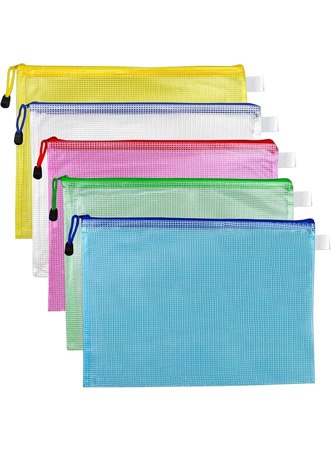 erorex 5 Pack 5 Colors File Bags A3 43*31Cm Zipper Mesh Document Pouch Waterproof Zip Bags For Storage Plastic Water Resistant File Bags For School Office Supplies Cosmetics Travel Storage  - Image 1