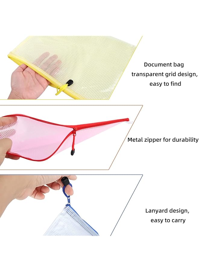 erorex 5 Pack 5 Colors File Bags A3 43*31Cm Zipper Mesh Document Pouch Waterproof Zip Bags For Storage Plastic Water Resistant File Bags For School Office Supplies Cosmetics Travel Storage  - Image 4
