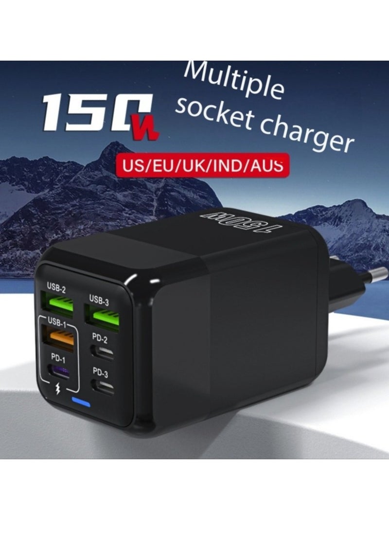 Generic 150W Type C Charger,Super Fast GaN Wall Charger with 3 PD USB C 3 QC USB A Laptop Charger, UK Plug Adaptor for MacBook Air Samsung iPhone iPad Galaxy Huawei Xiaomi and More  - Image 3