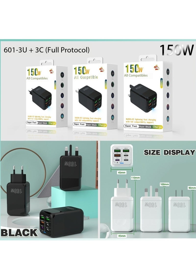 Generic 150W Type C Charger,Super Fast GaN Wall Charger with 3 PD USB C 3 QC USB A Laptop Charger, UK Plug Adaptor for MacBook Air Samsung iPhone iPad Galaxy Huawei Xiaomi and More  - Image 2