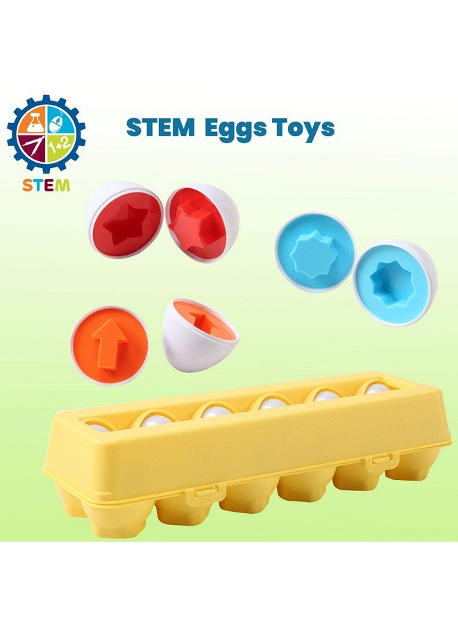Dimple Dimple Fun Easter Egg Matching Toy Set (12 Eggs) - Toddler STEM Easter Basket Stuffers, Shape Recognition & Color Sorting Toys, Educational Easter Eggs for Kids, Play Egg Puzzle Set  - Image 4