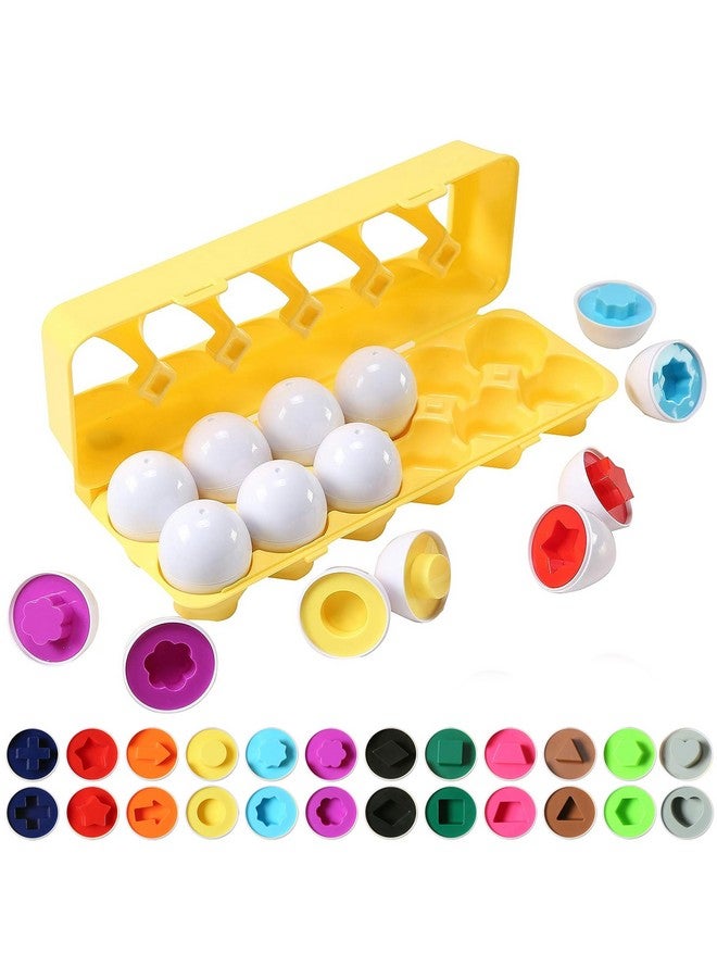 Dimple Dimple Fun Easter Egg Matching Toy Set (12 Eggs) - Toddler STEM Easter Basket Stuffers, Shape Recognition & Color Sorting Toys, Educational Easter Eggs for Kids, Play Egg Puzzle Set  - Image 1