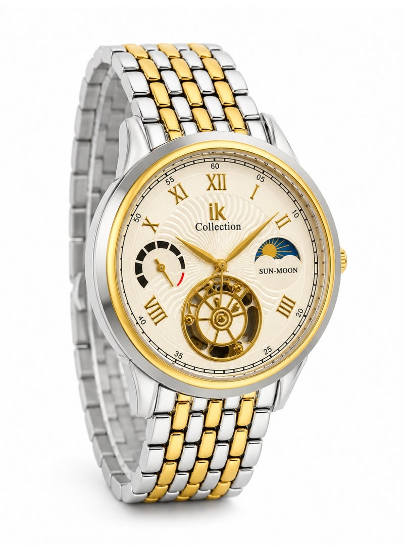 IK Collection Men’s Quartz Two-Tone Watch with Sun and Moon Display - Image 3