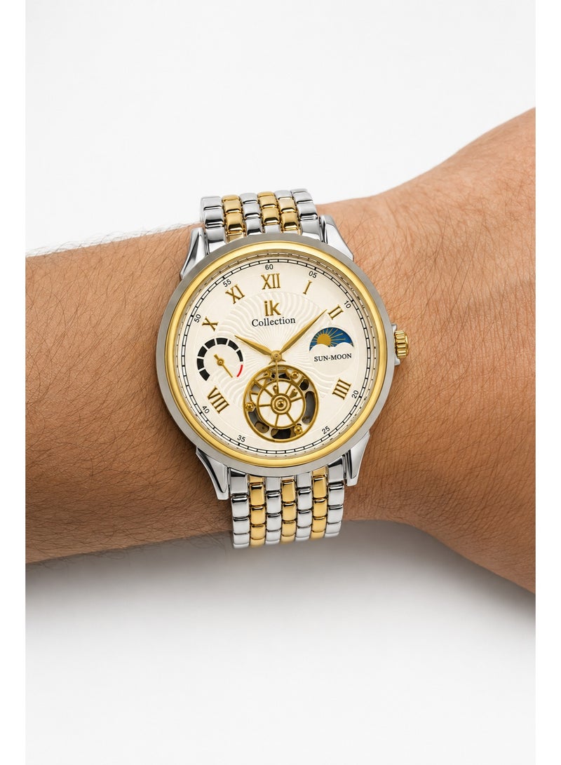 IK Collection Men’s Quartz Two-Tone Watch with Sun and Moon Display - Image 4