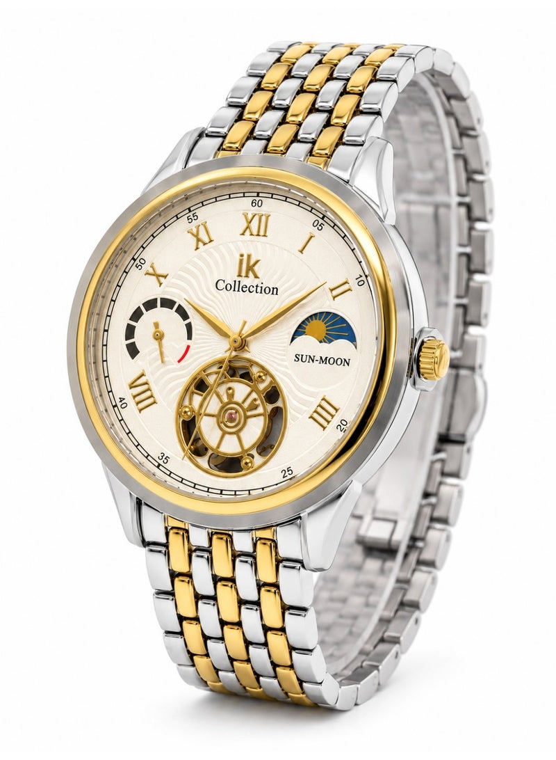 IK Collection Men’s Quartz Two-Tone Watch with Sun and Moon Display - Image 1