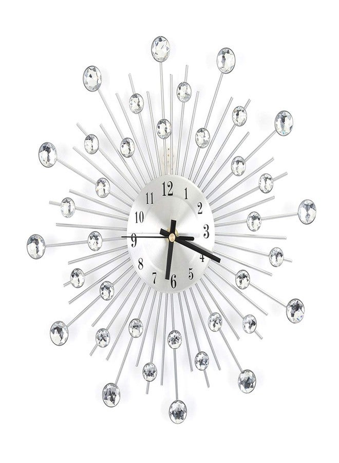 Ejoyous Wall Clock, 11.8 Inch Non-Ticking Noiseless Metal Crystal Wall Clock Decorative Studded Sparkling Bling Wall Decor Clock for Home Living Room Bedroom Bathroom Office, Silver - Image 1