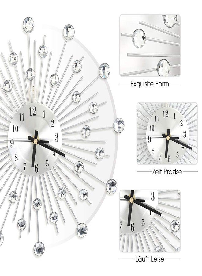 Ejoyous Wall Clock, 11.8 Inch Non-Ticking Noiseless Metal Crystal Wall Clock Decorative Studded Sparkling Bling Wall Decor Clock for Home Living Room Bedroom Bathroom Office, Silver - Image 3