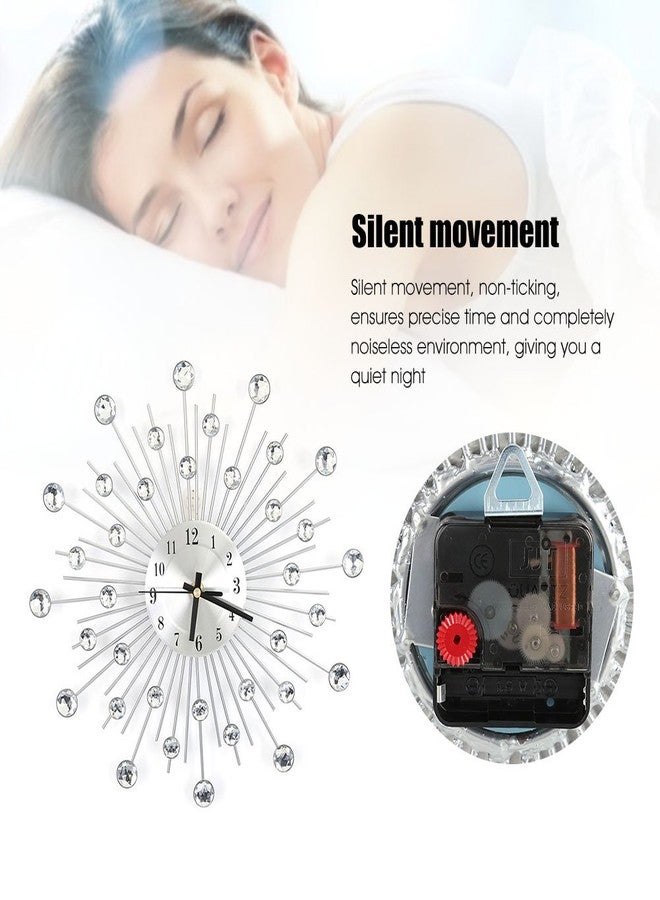 Ejoyous Wall Clock, 11.8 Inch Non-Ticking Noiseless Metal Crystal Wall Clock Decorative Studded Sparkling Bling Wall Decor Clock for Home Living Room Bedroom Bathroom Office, Silver - Image 4