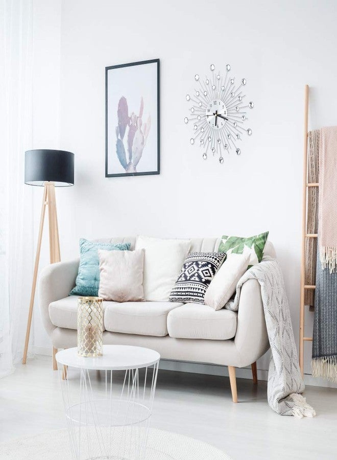 Ejoyous Wall Clock, 11.8 Inch Non-Ticking Noiseless Metal Crystal Wall Clock Decorative Studded Sparkling Bling Wall Decor Clock for Home Living Room Bedroom Bathroom Office, Silver - Image 5