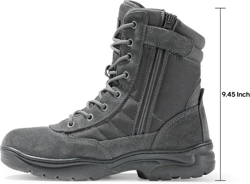 NORTIV 8 Men's Military Tactical Work Boots with Side Zipper - Dark/Grey - Image 4
