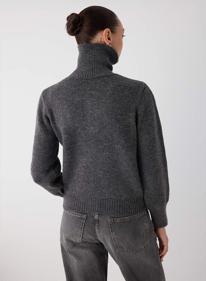 trendyol Wardrobe Essentials Anthracite Wool Premium Yarn Zippered Basic Knitwear Sweater | - Image 4