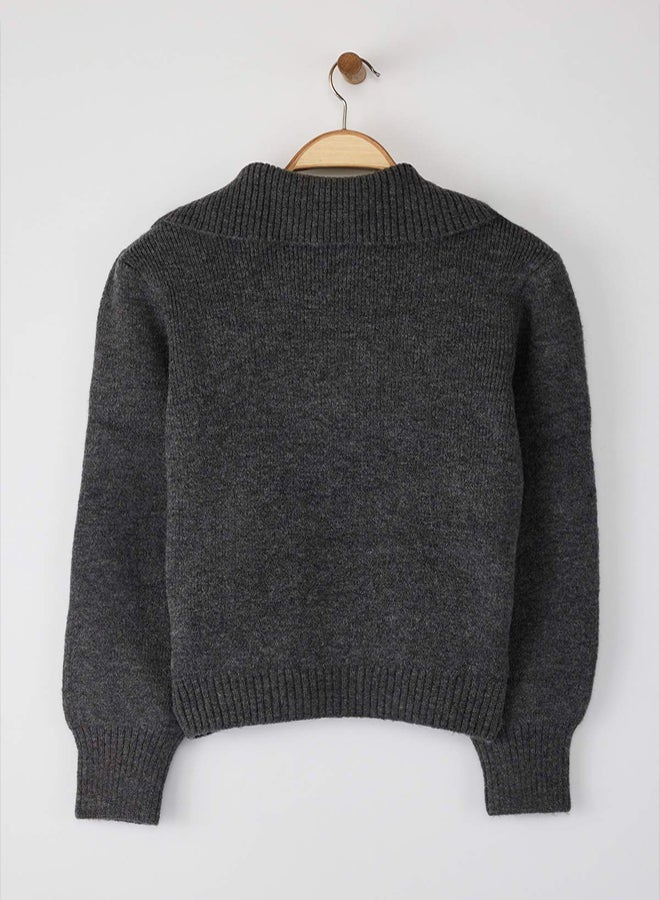 trendyol Wardrobe Essentials Anthracite Wool Premium Yarn Zippered Basic Knitwear Sweater | - Image 5