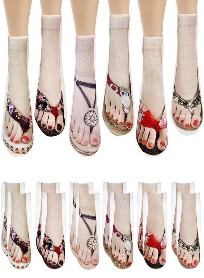 Esamploe 6 Pairs Funny Flip Flop Socks,3D Manicure Print Socks for Women,Personalized Nail Design,Unique and Stylish Manicure Print Sock Women(Funny) - Image 1