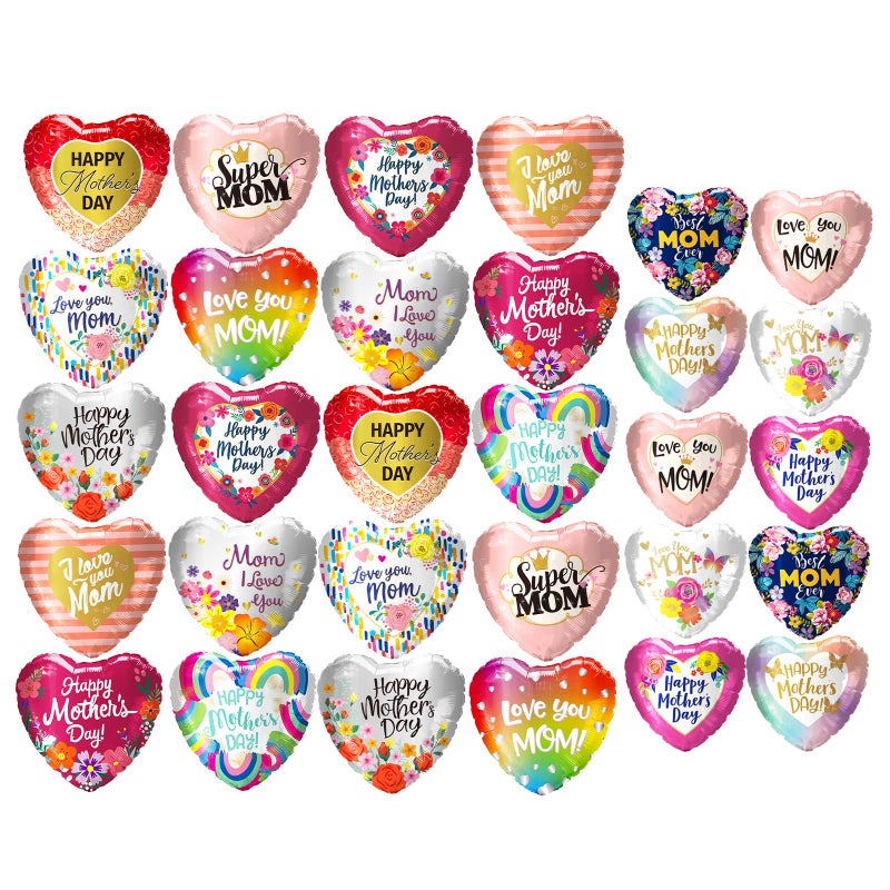 Seilvda 30Pcs Happy Mother's Day Balloons - 20Pcs 10'' and 10 Pcs 5'' Aluminum Foil Balloons Heart for Mother's Day Grandmother Birthday Party Decorations - Image 1