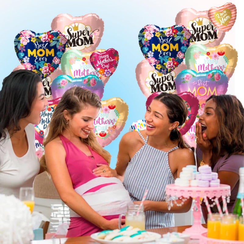 Seilvda 30Pcs Happy Mother's Day Balloons - 20Pcs 10'' and 10 Pcs 5'' Aluminum Foil Balloons Heart for Mother's Day Grandmother Birthday Party Decorations - Image 4