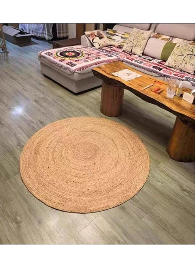 HOME TASTE Hometaste Handmade Reversible Round Jute Rug Natural Braided Area Rug For Farmhouse Decor - Hand Woven Floor Carpet And Door Mat (80X80Cm)  - Image 2