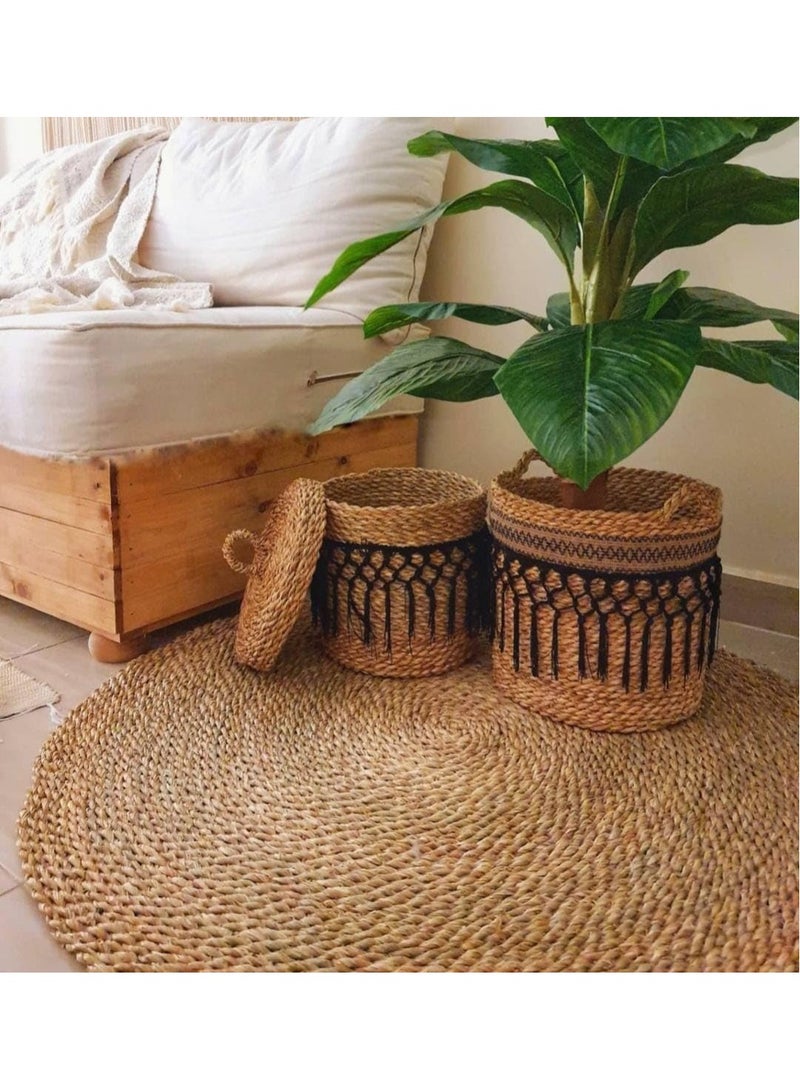 HOME TASTE Hometaste Handmade Reversible Round Jute Rug Natural Braided Area Rug For Farmhouse Decor - Hand Woven Floor Carpet And Door Mat (80X80Cm)  - Image 3