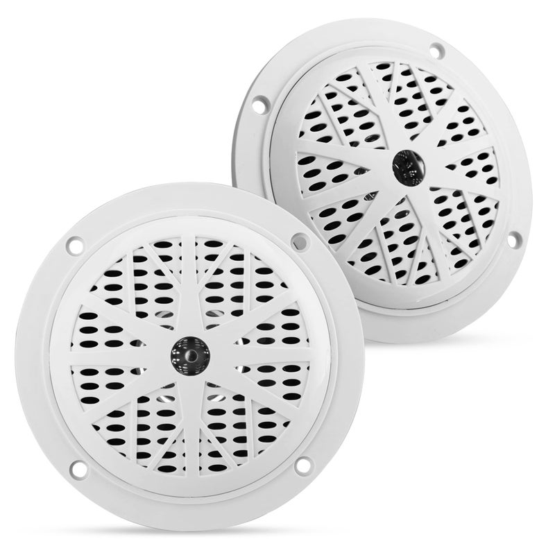 Pyle 4 Inch Dual Marine Speakers Waterproof and Weather Resistant Outdoor Audio Stereo Sound System with Polypropylene Cone Cloth Surround and Low Profile Design 1 Pair White