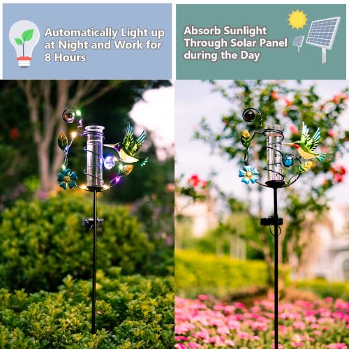 HOBYLUBY 35'' Hummingbird Rain Gauge Outdoor - Solar Rain Gauges with LED Light for Yards, Lawns, Pathway, Patio (Colorful) - Image 4