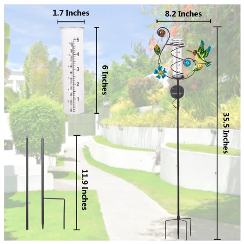 HOBYLUBY 35'' Hummingbird Rain Gauge Outdoor - Solar Rain Gauges with LED Light for Yards, Lawns, Pathway, Patio (Colorful) - Image 2